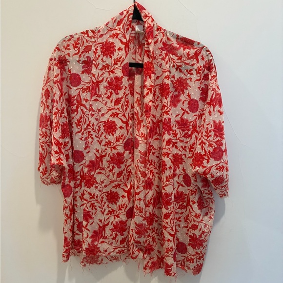 Vintage Red Boxy 3/4 Sleeve Mandarin Collar Blouse - Picture 1 of 1